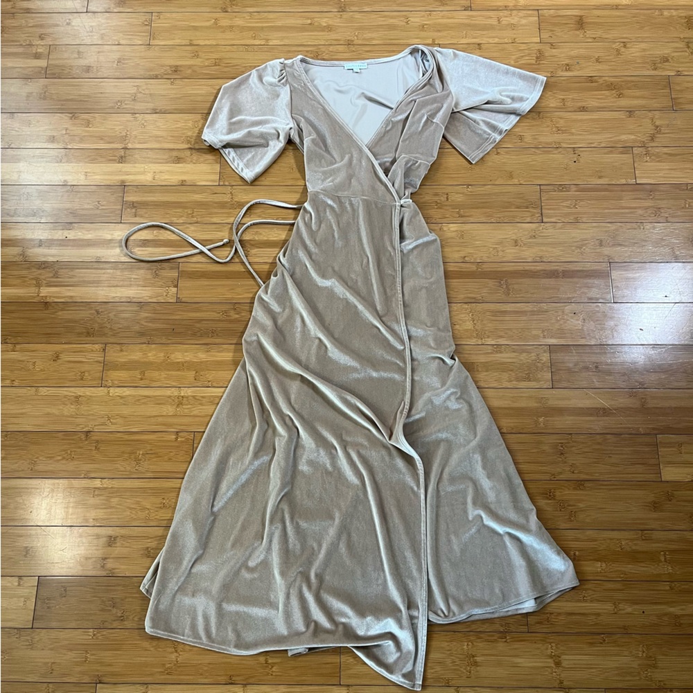 Baltic Born Meghan Velvet True Wrap Maxi Dress Formal Bridesmaid in Champagne - Picture 5 of 16